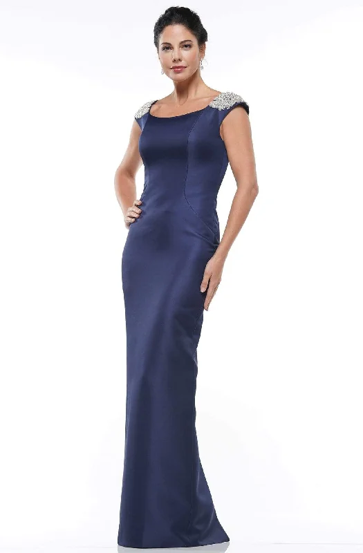 High End Women's Wear Marsoni by Colors - MV1004 Jewel Embellished Shoulders Satin Column Gown - 1 pc Blush in Size 8 and 1 pc Navy in Size 14 Available