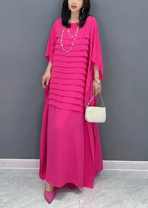 Chic And Trendy Plus Size Rose Patchwork Solid Maxi Dress Short Sleeve