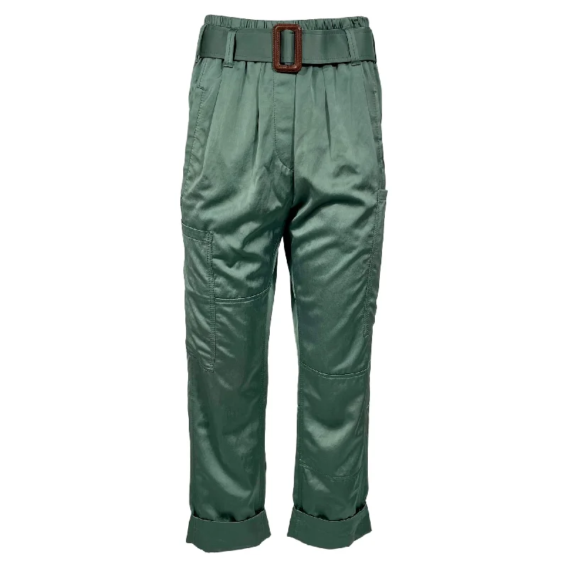 Massive Savings Brunello Cucinelli Belted Straight-Leg Cargo Pants in Green Polyester