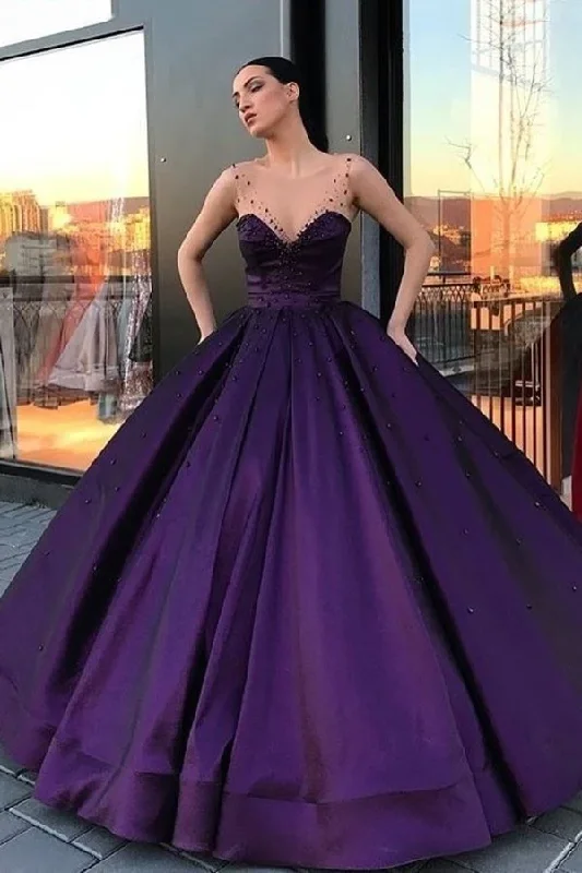 Trendy And Individual Women's Fashion Ball Gown Prom Dresses Scoop Satin With Beads gh2481