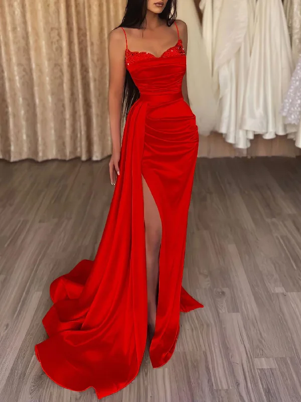 Enjoy Discount Burgundy satin mermaid long prom dress burgundy evening dress gh1869