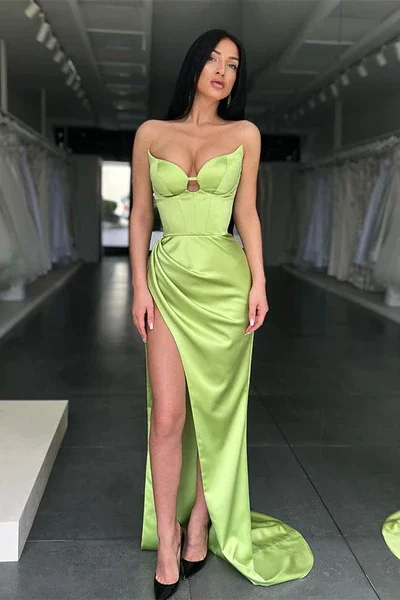 Trend Alert SAGE GREEN SWEETHEART MERMAID EVENING DRESS SLEEVELESS WITH SLIT  gh1863