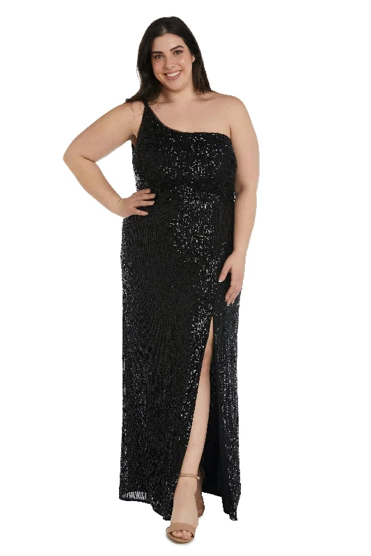 Premium Fabrics Nightway Long One Shoulder Plus Size Gown 22121W