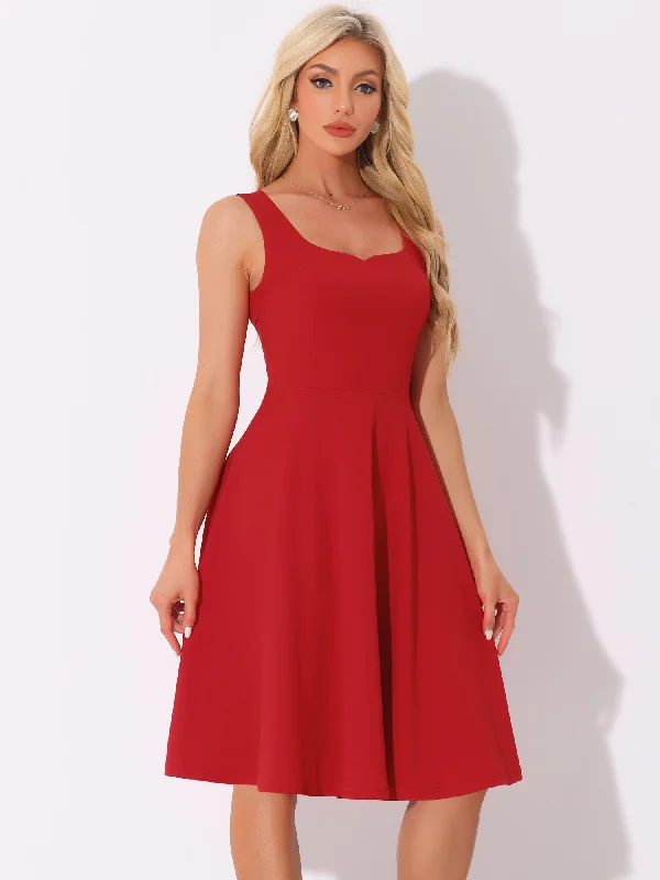 Update With Cottagecore Styles Sweetheart Neck Sleeveless A-Line Midi Swing Dress