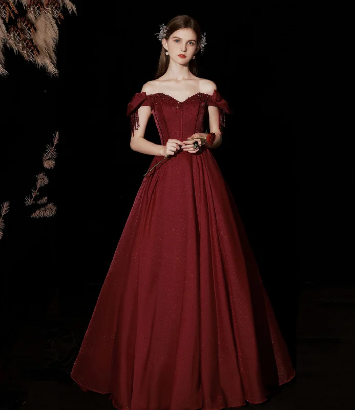 Save On Classic Elegant Styles Burgundy satin long prom dress A line evening dress  10316