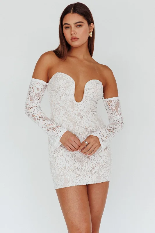 Luxury Fashion Nouveau U-Neckline Mini Dress Lace White