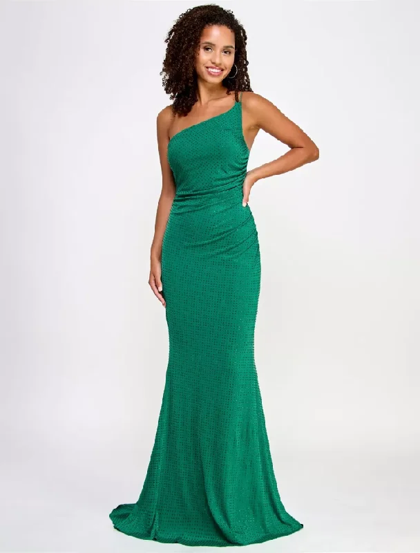 Trendy Street Style Clothing 1 - crystal doll green one shoulder studded gown