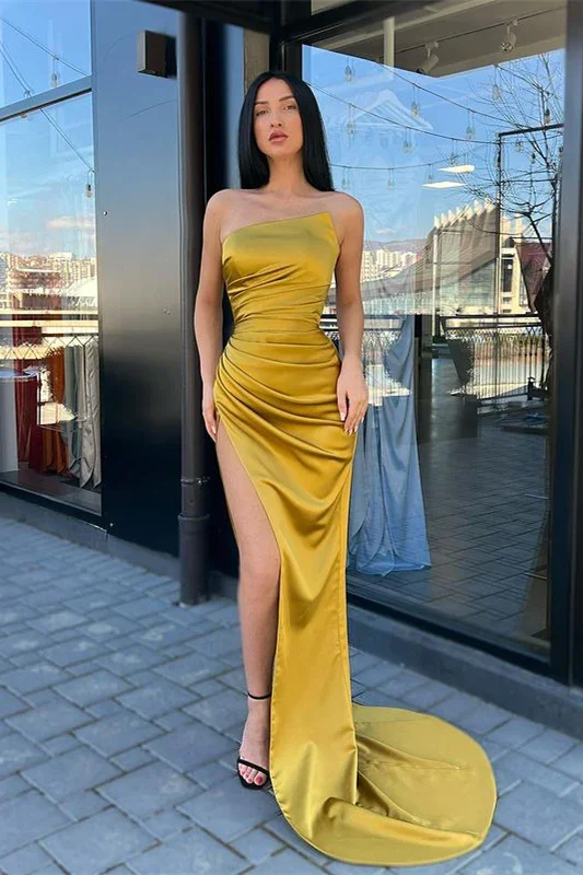 Effortless Style, Endless Impact Elegant Yellow Simple Sleeveless Mermaid Prom Dress With Slit gh2350