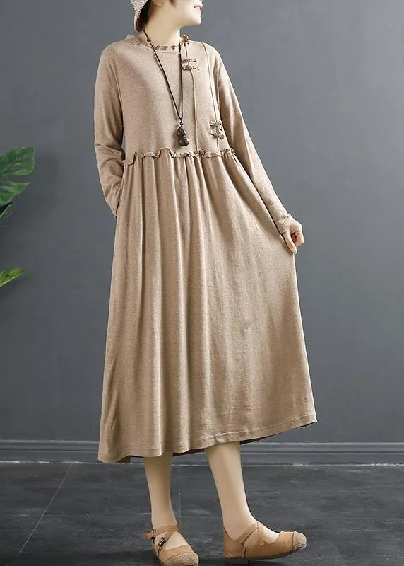 Effortless Style, Endless Impact 100% Ruffled Patchwork Clothes Pattern Khaki Maxi Dresses