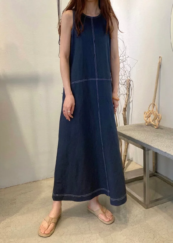 Relaxed Style Navy Patchwork Cozy Maxi Dresses Sleeveless