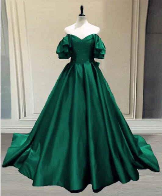 Fashion Forward Ball Gown Princess Satin Off The Shoulder Prom Dresses gh1182