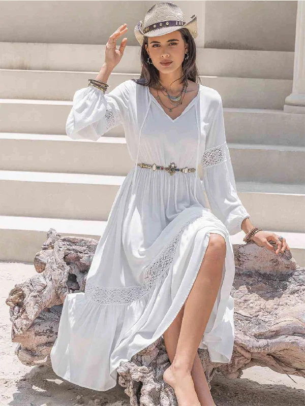 Fashion Essentials Tie Neck Balloon Sleeve Midi Dress