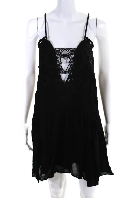 Effortless Style, Endless Impact Alice McCall Womens Spaghetti Strap V Neck Embroidered Mini Dress Black