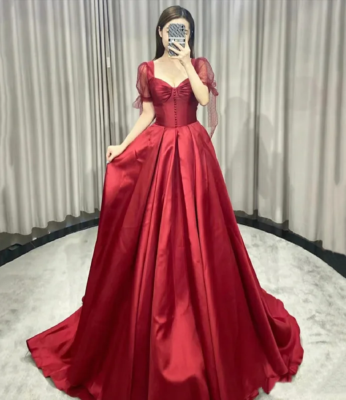 Flash Sale Red satin long prom dress A line evening gown  10354