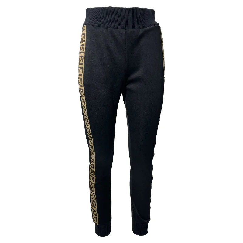 Unbeatable Deals Fendi Knit Logo Band Strip Detail Joggers in Black Cotton