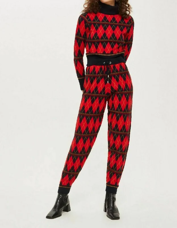 Wardrobe Update Argyle Print Knitted Jogger Pants In Red