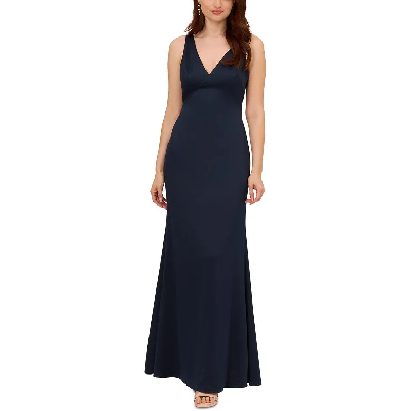 Stylish Statements Adrianna Papell Womens Satin Crepe V-Neck Evening Dress