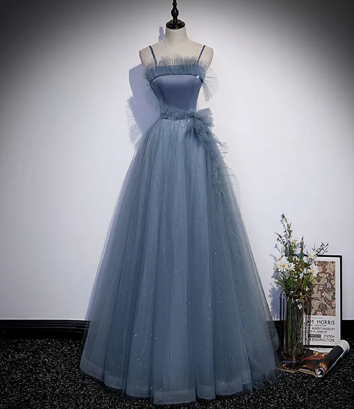 Score Big On Glamorous Red - Carpet Styles Blue satin tulle long prom dress A line evening dress  10268