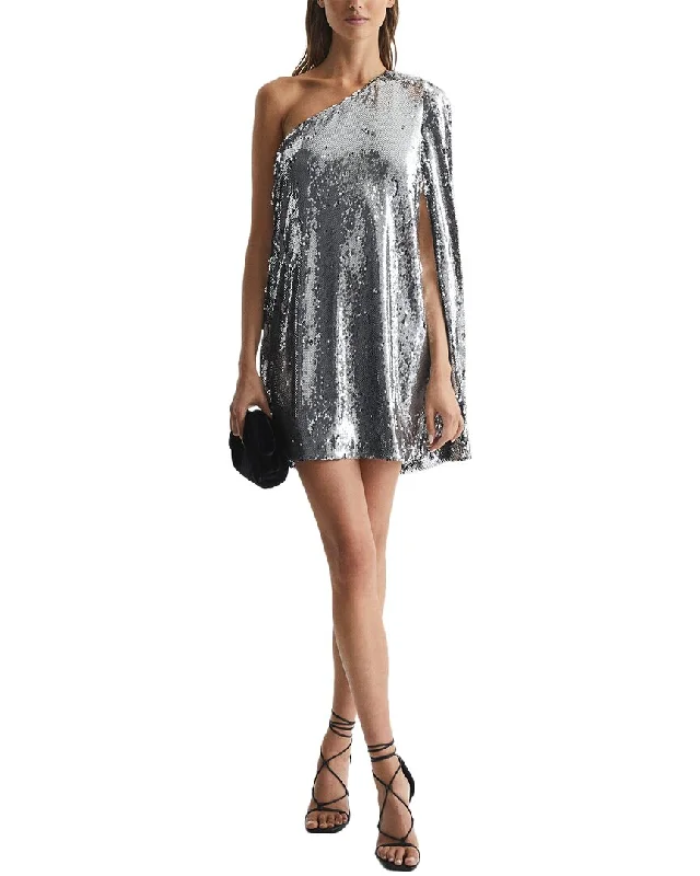 Versatile Style Wardrobe Reiss Eva Sequin Cape One Shoulder Mini Dress