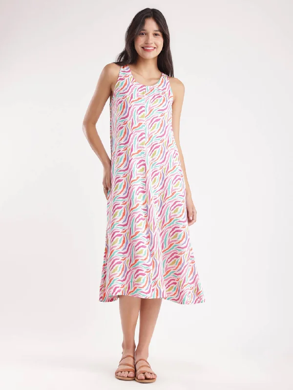 Limited Time Offers Abstract Print Midi Dress - Multicolour