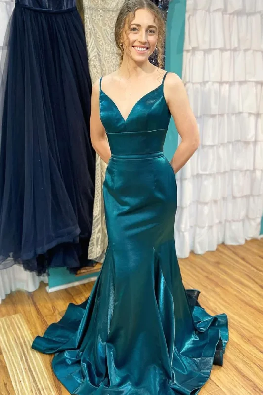 Ride The Style Wave Blue satin long prom dress mermaid evening dress gh2369