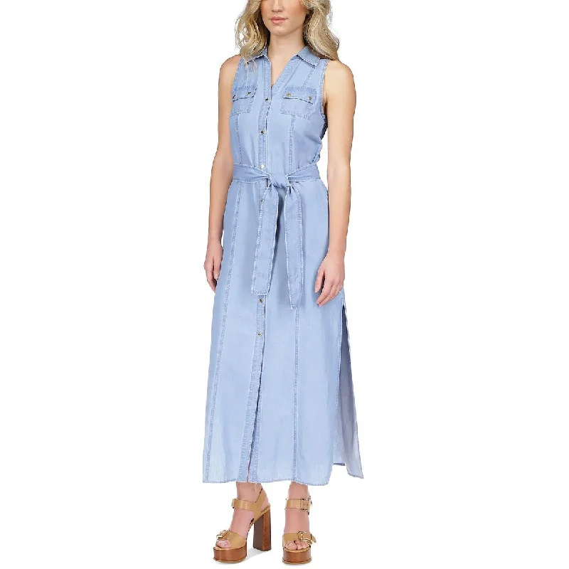 Chic Style, Always In Vogue MICHAEL Michael Kors Womens Petites Chambray Sleeveless Shirtdress