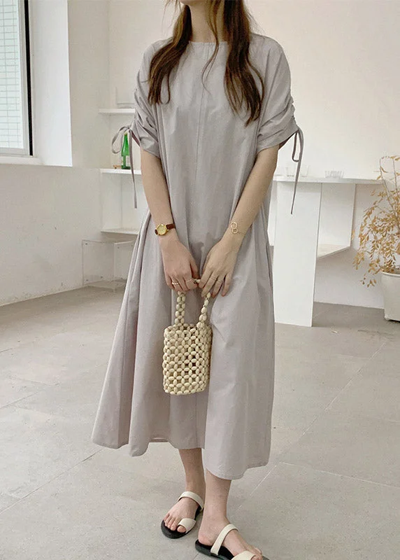 Save Big Beige Wrinkled Cotton Maxi Dress Long Sleeve