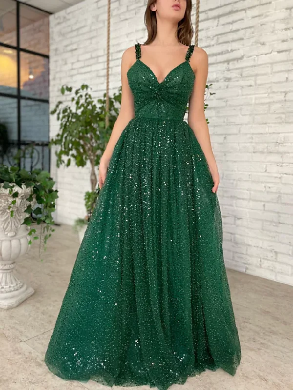 Weekend Exclusive A-Line Prom Dresses Sparkle & Shine Dress Prom Floor Length Sleeveless V Neck Sequined with Sequin gh2207