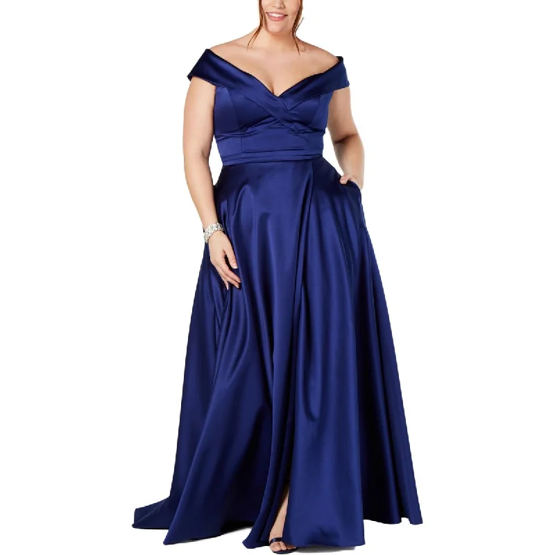 Sophisticated Outfits Xscape Womens Plus Off-The-Shoulder Satin Evening Dress