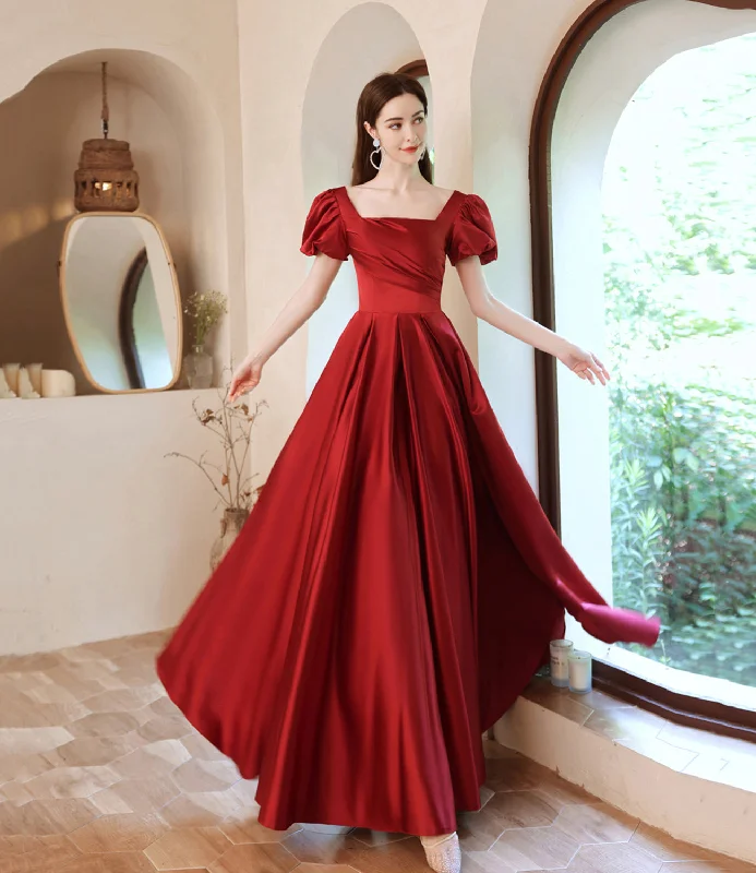 Contemporary Elegance Red satin long A line prom dress red evening dress  10529