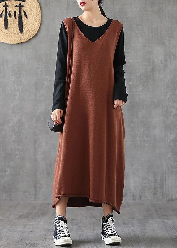 Stylish Women's Apparel Modern v neck sleeveless quilting clothes Photography chocolate Maxi Dresses