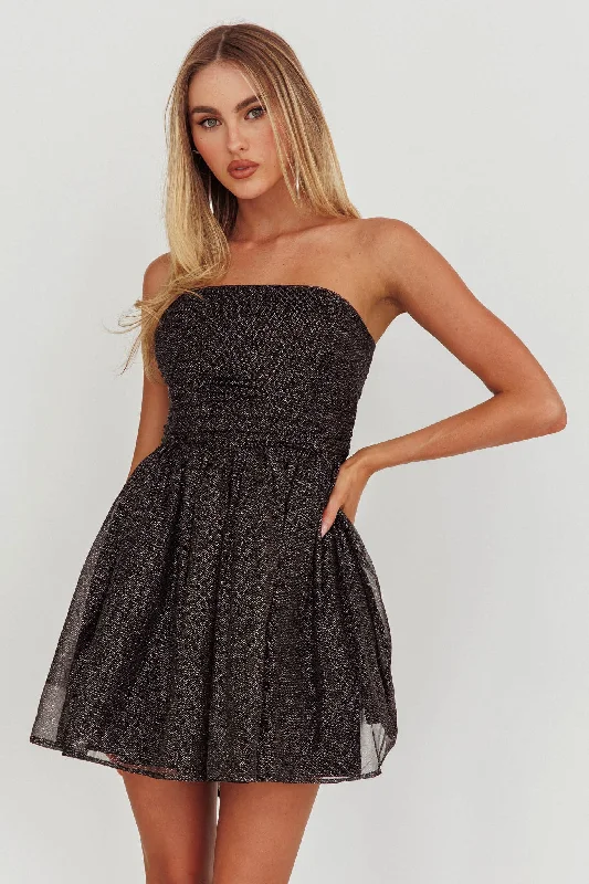 Day To Night Styles Guilty Pleasure Strapless Glitter Mini Dress Black