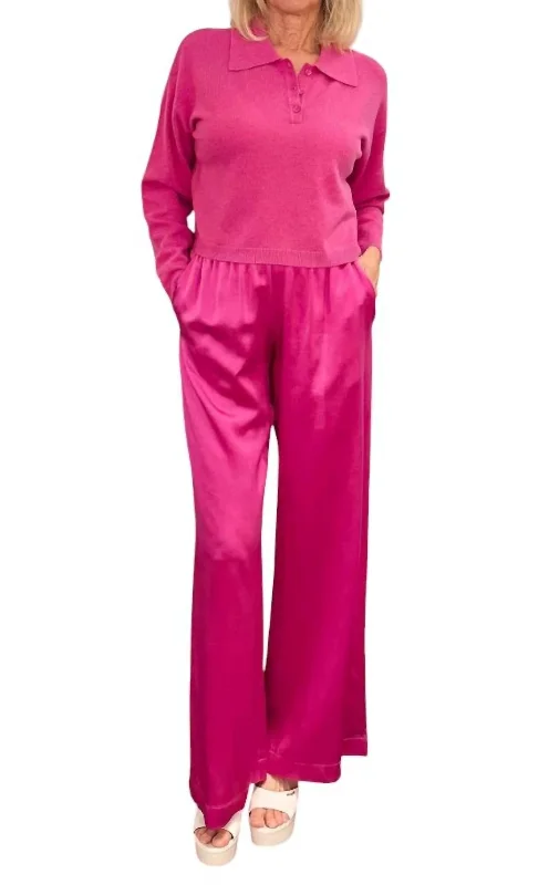 Travel Essentials Brynn Silk Pant In Pink