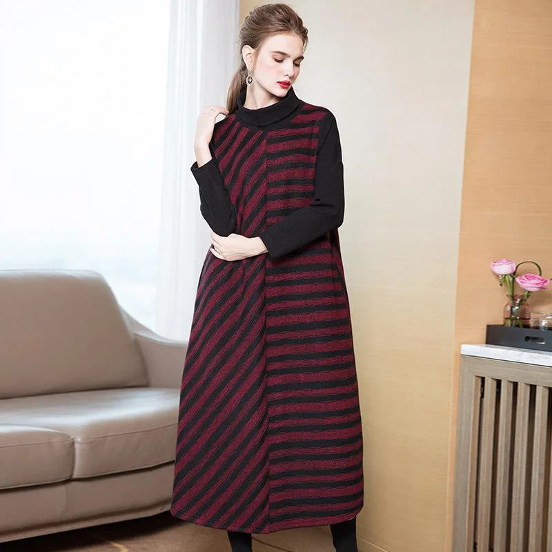 Coastal Beach - Inspired Style Fashion 2018 New High Neck Striped A Line Maxi Dresses For Women