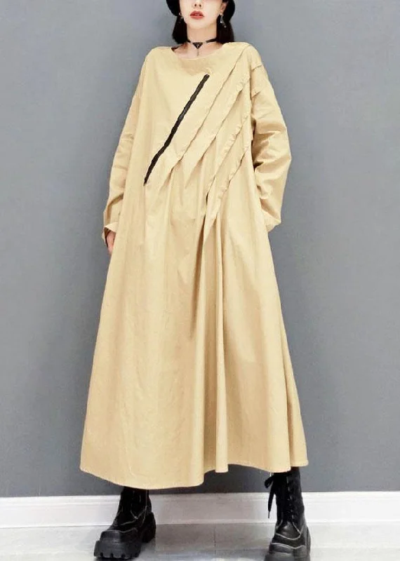 Style Breakthroughs Italian Khaki fashion Casual Fall Long Sleeve Maxi Dresses