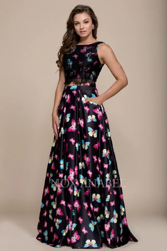 End Of Season Sale Long Butterfly Print Two Piece Prom Dress Sale