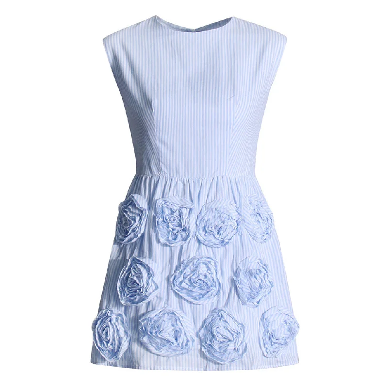 Timeless Elegance Bloom 3D Rosette Cutout Bow Tie Back Sleeveless Micro Mini Vacation Dress