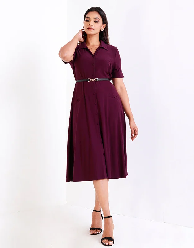 Flash Sale Now Flared Midi Dress with Shirt Collar