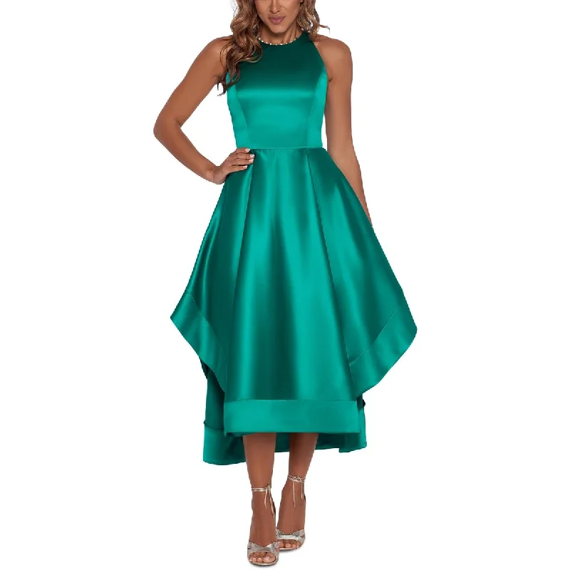 Vibrant Femme Fashion Betsy & Adam Womens Satin Hi-Low Halter Dress