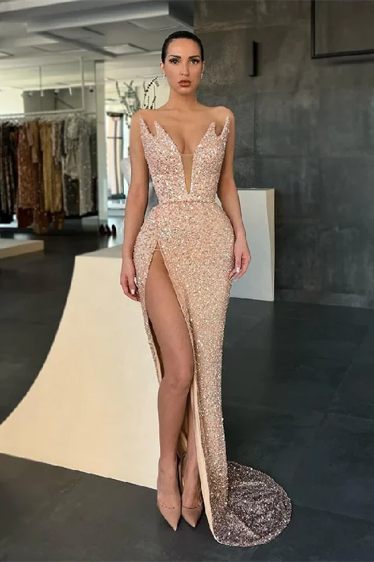 Chic & Cozy Collection Gorgeous V-neck Sleeveless Long Mermaid Prom Dress With Slit gh2387