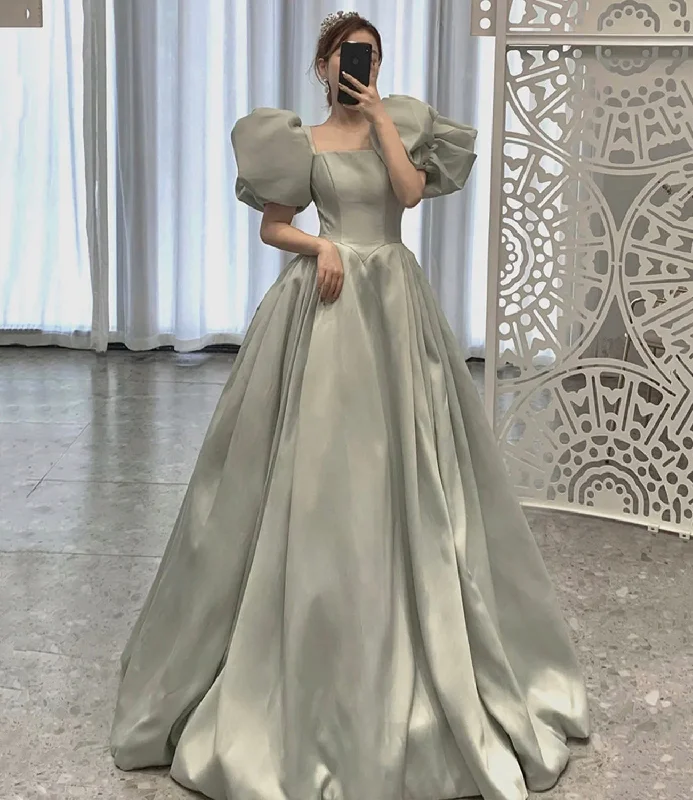 Today Only Cute satin long ball gown dress A line formal dress  10321