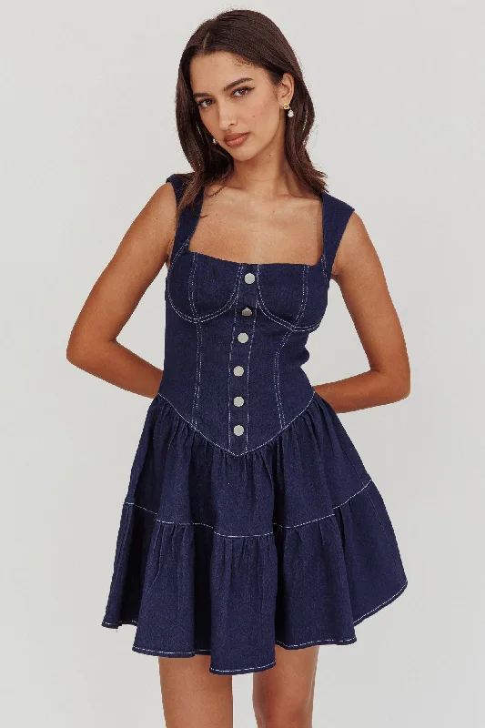 Alluring Design Deep Dive Square Neck Mini Dress Indigo