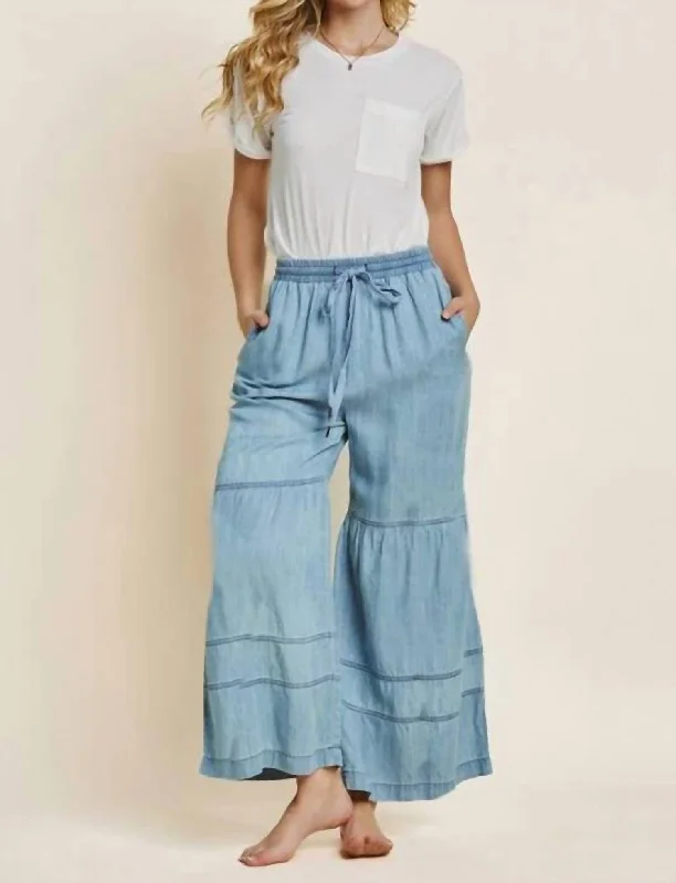 Effortless Chic Apparel Alys Tiered Wide Leg Pants In Blue