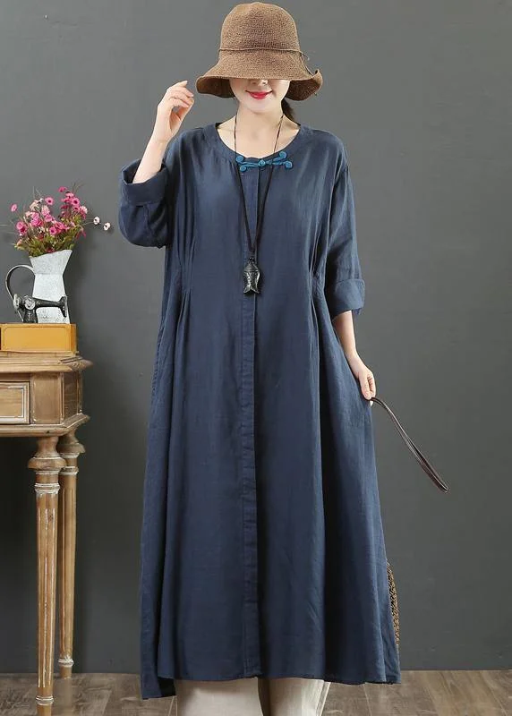 Limited Time Offer Organic O Neck Patchwork Spring Outfit Wardrobes Navy Maxi Dresses