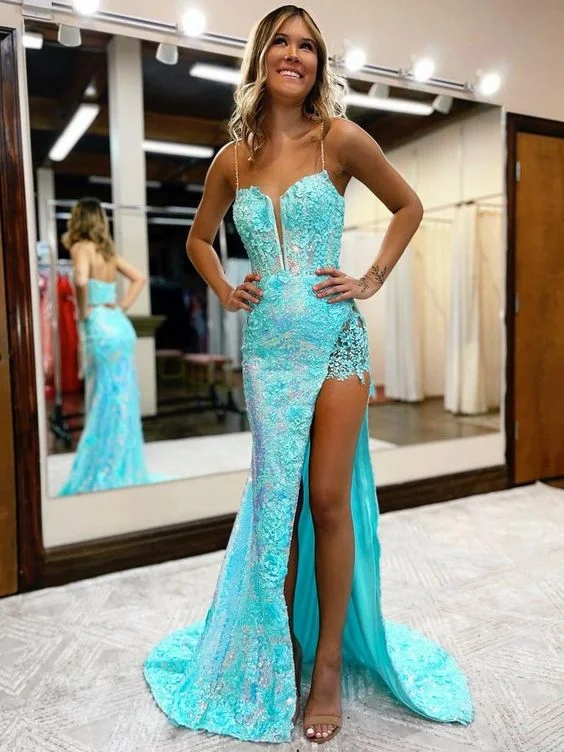 Insane Discount Onslaught Mermaid / Trumpet Prom Dresses High Split Dress Formal Court Train Sleeveless V Neck Sequined with Slit Appliques gh2943