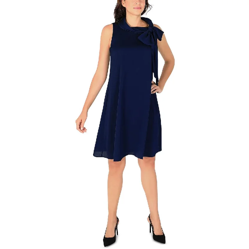 Redefining Women's Fashion Signature By Robbie Bee Womens Petites Satin Tie-Neck Shift Dress