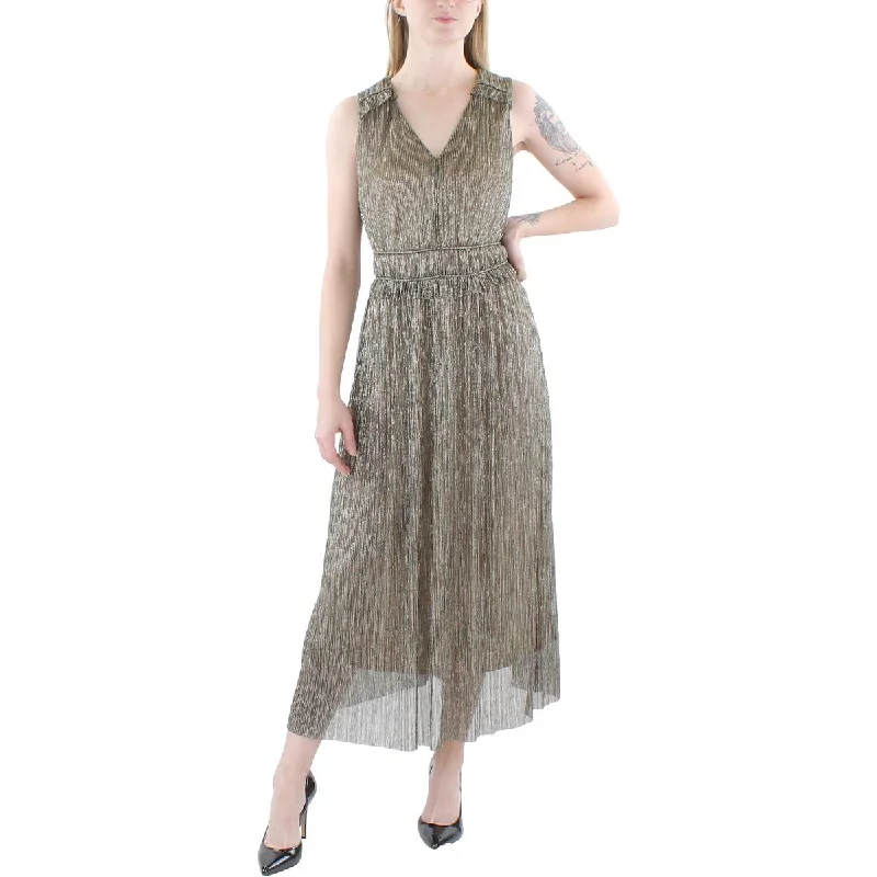 Trend Forward Threads Taylor Womens Metallic Sleeveless Fit & Flare Dress