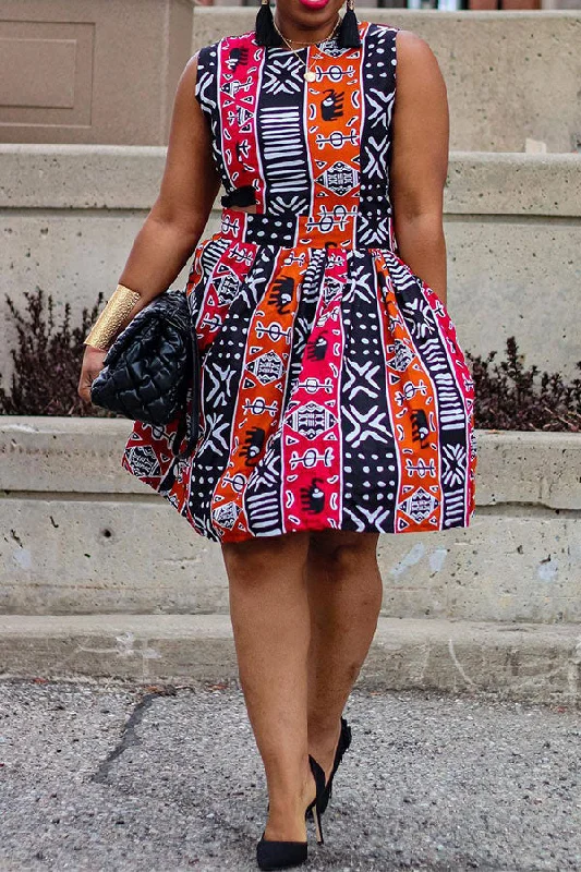 Fashion Forward Tribal Print Retro Irregular Cutout Midi Dress