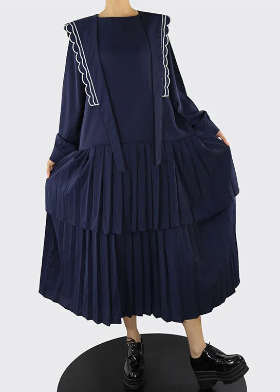 Daily Essentials Unique Dark Blue zippered Cinched Maxi Dresses Spring