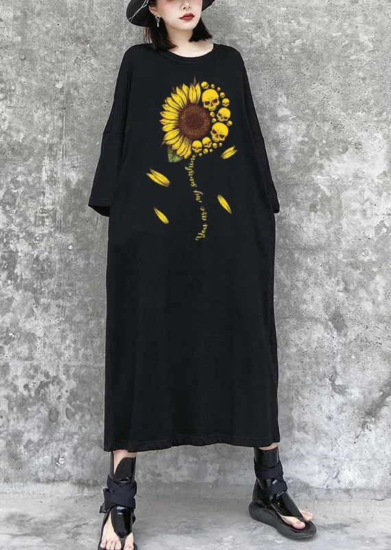 Stupidly Low Prices Love Sunflower Black Maxi Dress Street Style Outfits